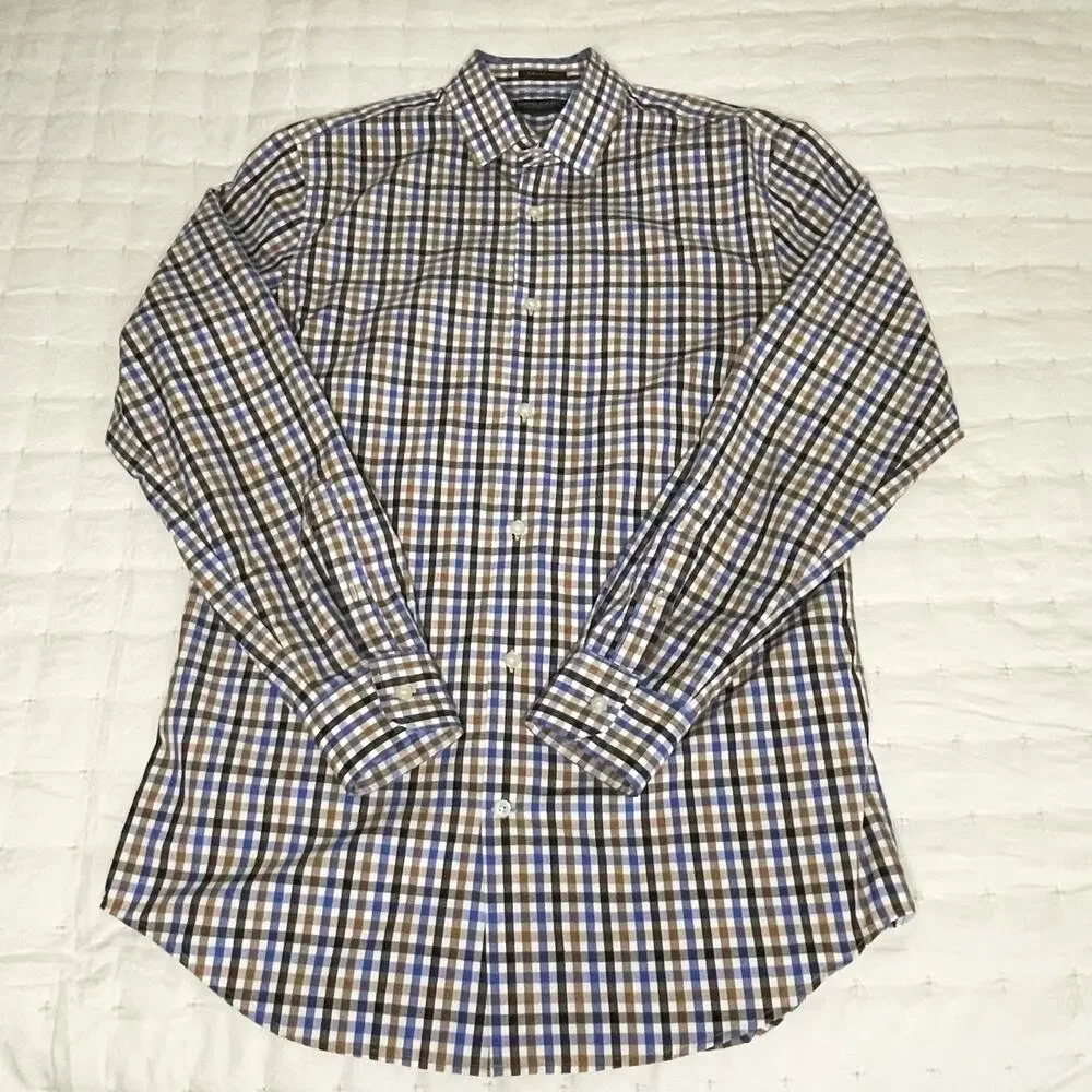 Banana Republic Supima Cotton Sport Shirt Men’s M Blue Brown Plaid